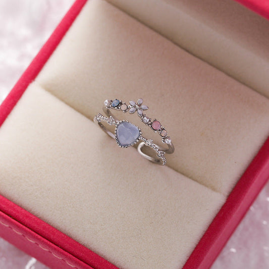 Adjustable Blue Stone Ring with Zirconia in Sterling Silver