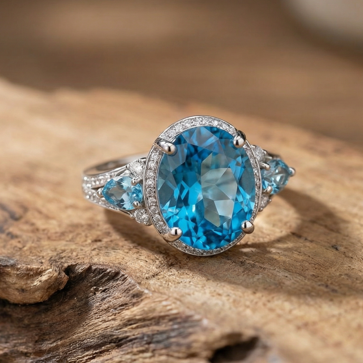 Vintage Silver Ring with Blue Crystal