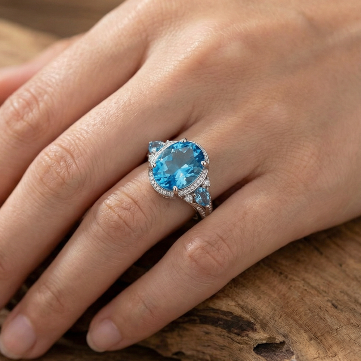 Vintage Silver Ring with Blue Crystal