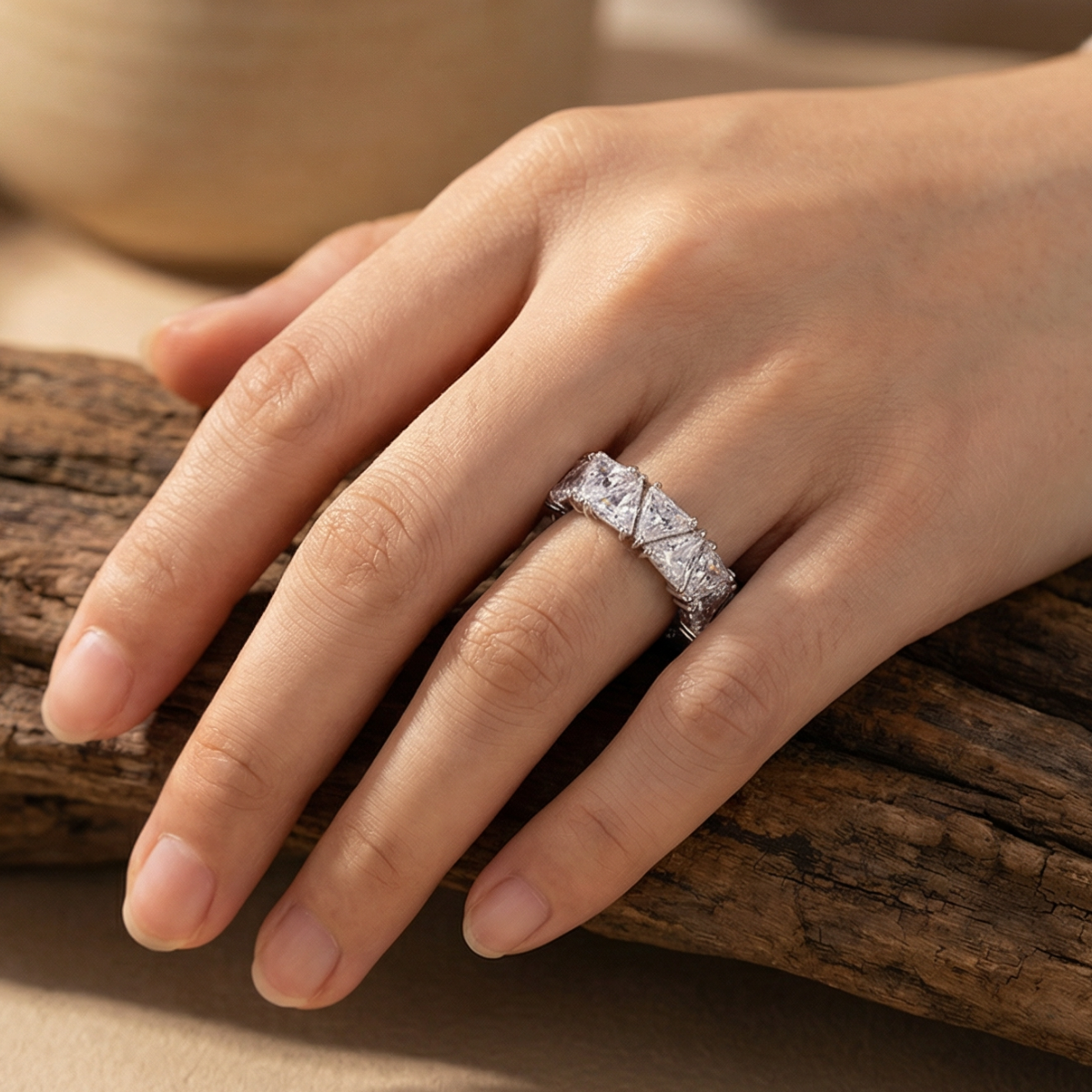 Vintage Silver Triangular Stone Eternity Ring