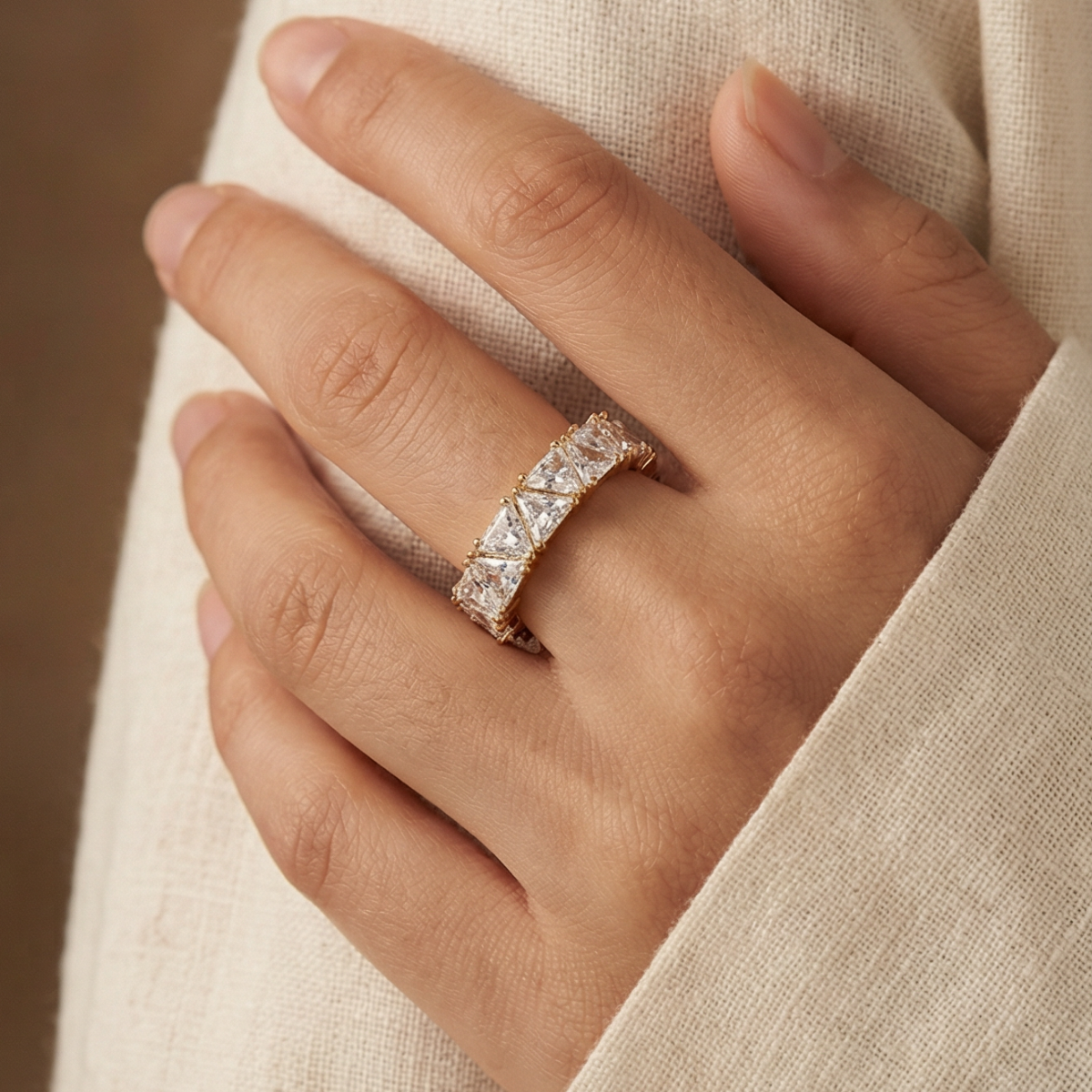 Vintage Gold Triangular Stone Eternity Ring