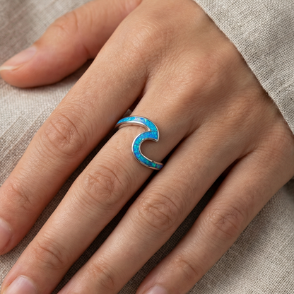 Sea Wave Ring in Opal and Silver
