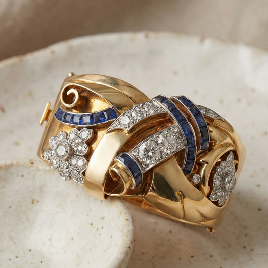 Vintage Gold Blue Zirconia Ring