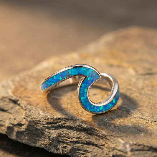 Sea Wave Ring in Opal and Silver